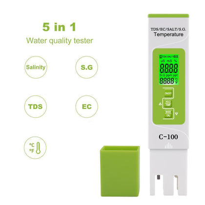 TDS/EC/Salinity/SG/Temp Meter Water Quality Tester 5-in-1